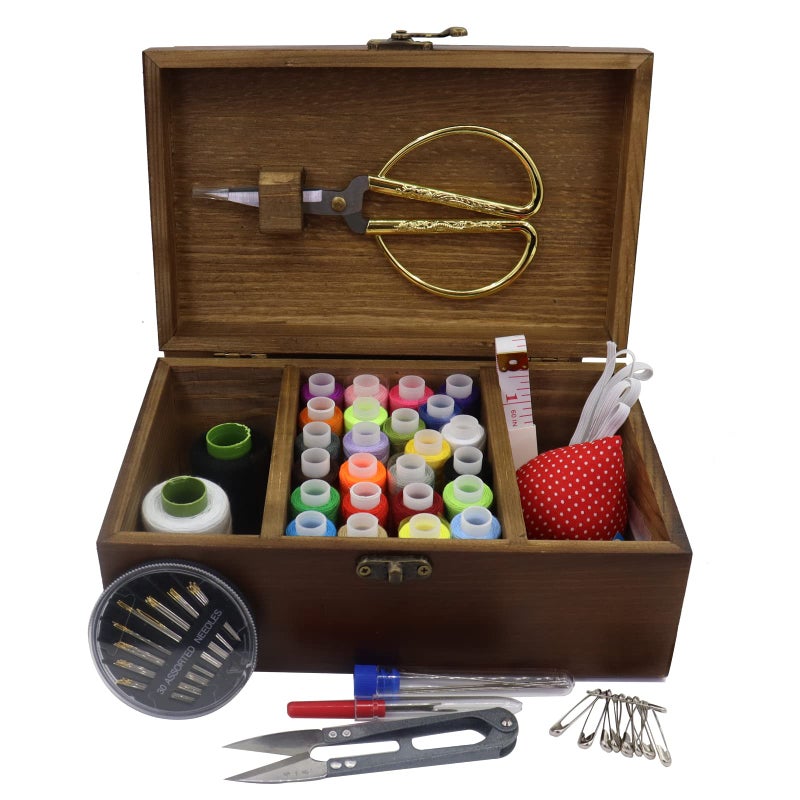 Flytreal Sewing Kit Box Basket, Wooden Hand Home Sewing Repair Tool Kit, Beginner Universal Sew Kit Accessories for Women, Men, Adults, Girls, Kids (Retro Eiffel Tower) - Image 3